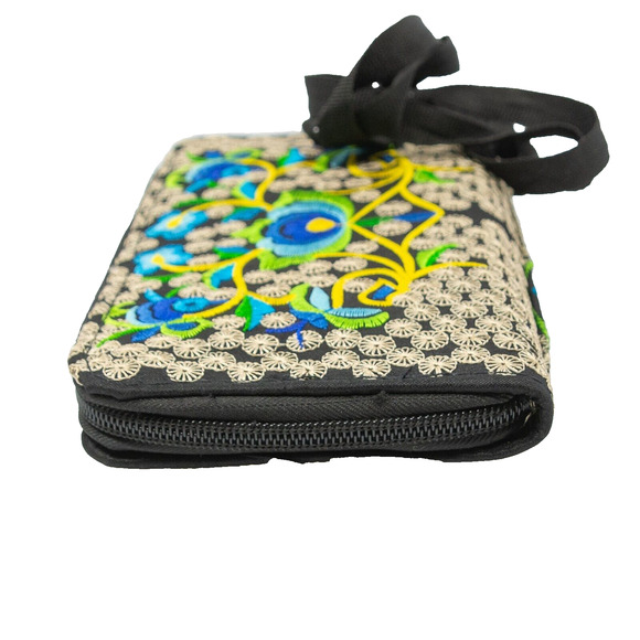 Womens Vintage Embroidered Floral Crossbody Wallet Removable Adjustable Strap - Picture 7 of 10